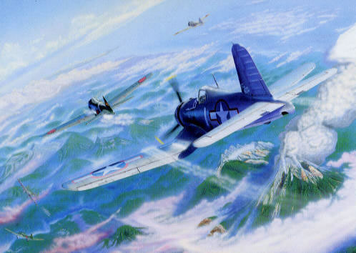 "BIG HOG Above Bagana" - Joseph Szady - F4U Corsair VF-17 Jolly Rogers Art